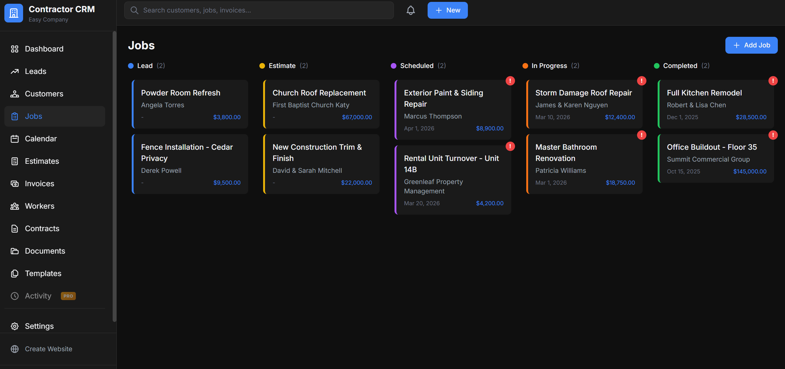 Contractor CRM Jobs Pipeline